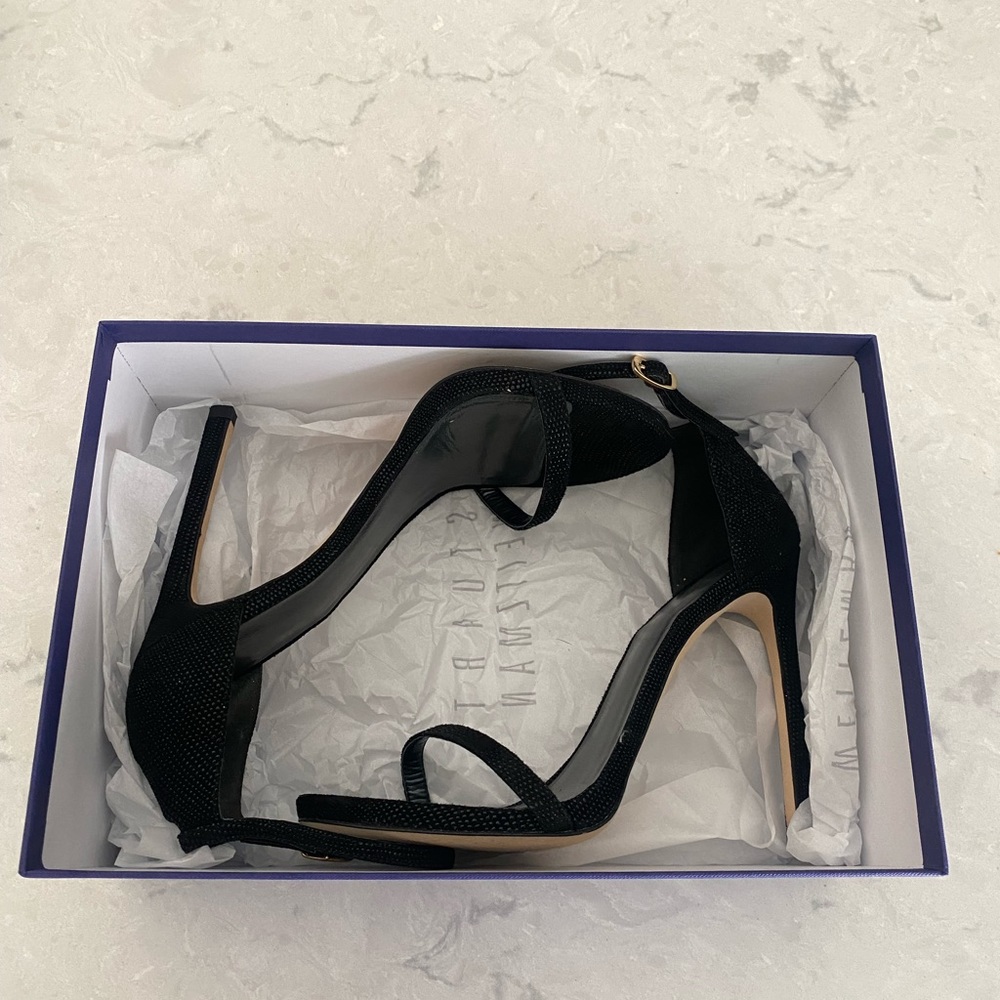 Stuart Weitzman Nudist Heels in Black Goosebump Napa Leather size 38